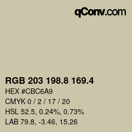カラーコード: RGB 203 198.8 169.4 | qconv.com