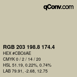カラーコード: RGB 203 198.8 174.4 | qconv.com