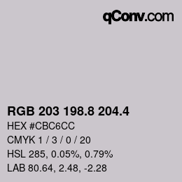 カラーコード: RGB 203 198.8 204.4 | qconv.com