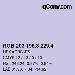 カラーコード: RGB 203 198.8 229.4 | qconv.com
