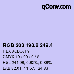 カラーコード: RGB 203 198.8 249.4 | qconv.com