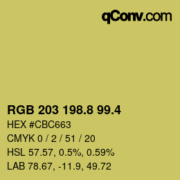 カラーコード: RGB 203 198.8 99.4 | qconv.com