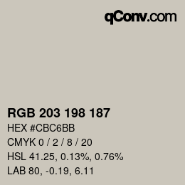 カラーコード: RGB 203 198 187 | qconv.com