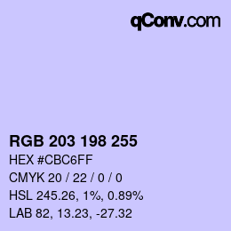 Color code: RGB 203 198 255 | qconv.com