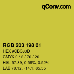 Color code: RGB 203 198 61 | qconv.com