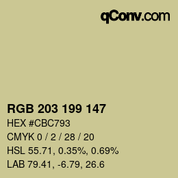 Color code: RGB 203 199 147 | qconv.com