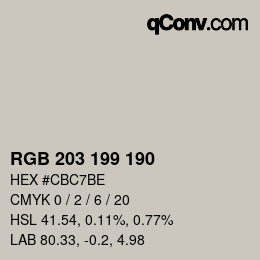 颜色代码: RGB 203 199 190 | qconv.com