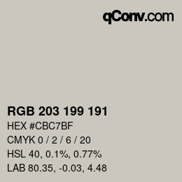 Color code: RGB 203 199 191 | qconv.com