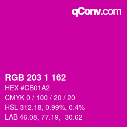 カラーコード: RGB 203 1 162 | qconv.com