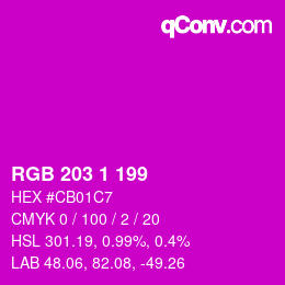Color code: RGB 203 1 199 | qconv.com