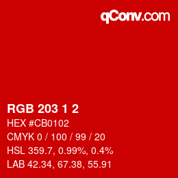 カラーコード: RGB 203 1 2 | qconv.com
