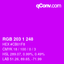 Color code: RGB 203 1 248 | qconv.com