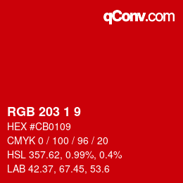 カラーコード: RGB 203 1 9 | qconv.com