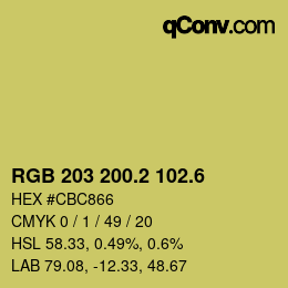 カラーコード: RGB 203 200.2 102.6 | qconv.com