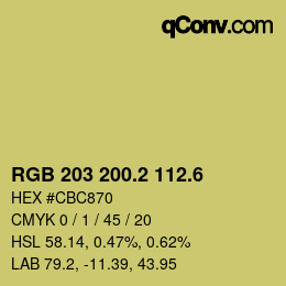 カラーコード: RGB 203 200.2 112.6 | qconv.com