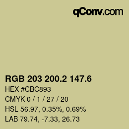 カラーコード: RGB 203 200.2 147.6 | qconv.com