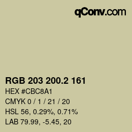 カラーコード: RGB 203 200.2 161 | qconv.com