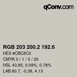 カラーコード: RGB 203 200.2 192.6 | qconv.com