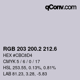 カラーコード: RGB 203 200.2 212.6 | qconv.com