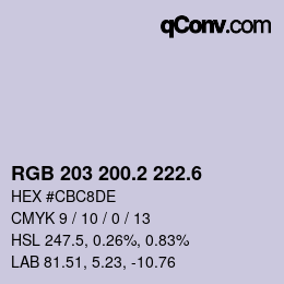カラーコード: RGB 203 200.2 222.6 | qconv.com