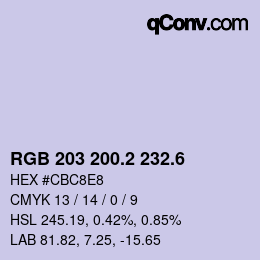 カラーコード: RGB 203 200.2 232.6 | qconv.com