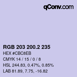 カラーコード: RGB 203 200.2 235 | qconv.com