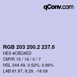 カラーコード: RGB 203 200.2 237.6 | qconv.com