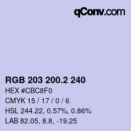 カラーコード: RGB 203 200.2 240 | qconv.com