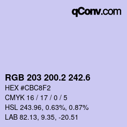 カラーコード: RGB 203 200.2 242.6 | qconv.com
