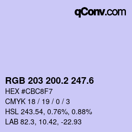 カラーコード: RGB 203 200.2 247.6 | qconv.com