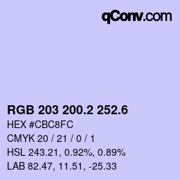 カラーコード: RGB 203 200.2 252.6 | qconv.com