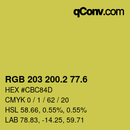 カラーコード: RGB 203 200.2 77.6 | qconv.com