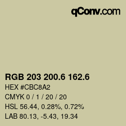 カラーコード: RGB 203 200.6 162.6 | qconv.com
