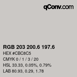 カラーコード: RGB 203 200.6 197.6 | qconv.com