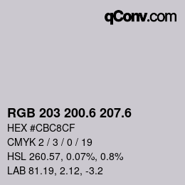 カラーコード: RGB 203 200.6 207.6 | qconv.com