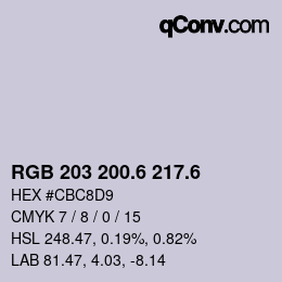 カラーコード: RGB 203 200.6 217.6 | qconv.com