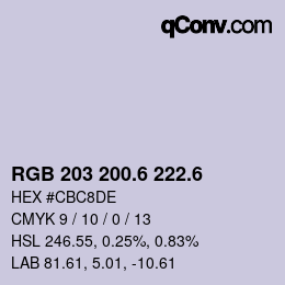 カラーコード: RGB 203 200.6 222.6 | qconv.com