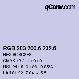カラーコード: RGB 203 200.6 232.6 | qconv.com