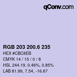 カラーコード: RGB 203 200.6 235 | qconv.com