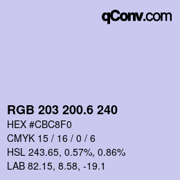 カラーコード: RGB 203 200.6 240 | qconv.com