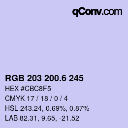 カラーコード: RGB 203 200.6 245 | qconv.com