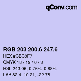 カラーコード: RGB 203 200.6 247.6 | qconv.com