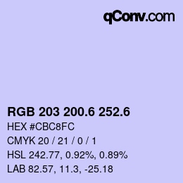 カラーコード: RGB 203 200.6 252.6 | qconv.com