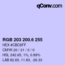 カラーコード: RGB 203 200.6 255 | qconv.com