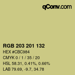 Color code: RGB 203 201 132 | qconv.com