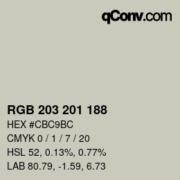 Color code: RGB 203 201 188 | qconv.com