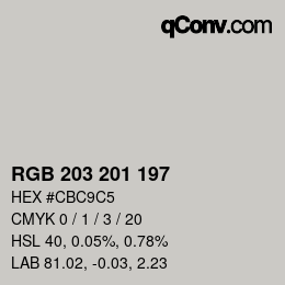 Color code: RGB 203 201 197 | qconv.com