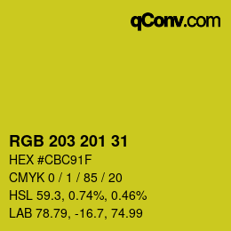 Color code: RGB 203 201 31 | qconv.com