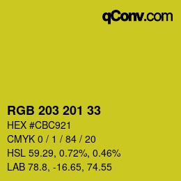 Color code: RGB 203 201 33 | qconv.com