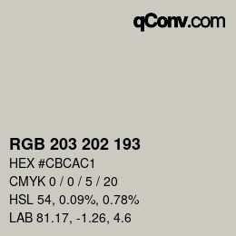 Color code: RGB 203 202 193 | qconv.com